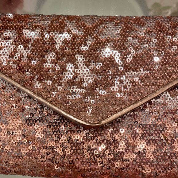 - Big Buddha Pink Sequined Envelope Clutch - 5 x11.25 pink sequined clutch - Picture 3 of 7